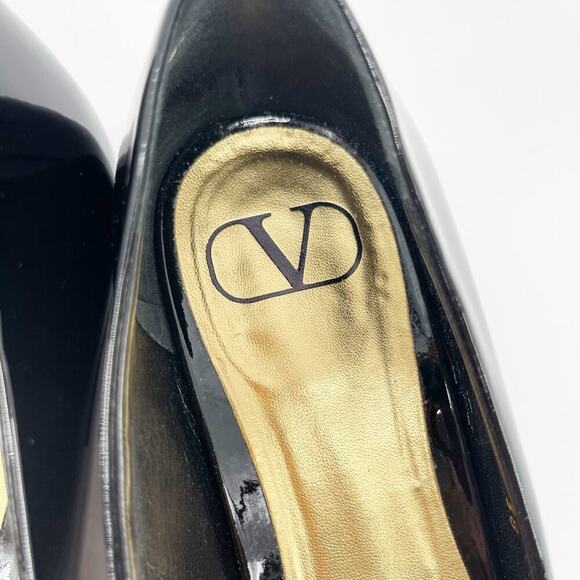 Valentino Black Patent Leather One Stud Square Toe Ballet Flat size EU 38 - Picture 9 of 13